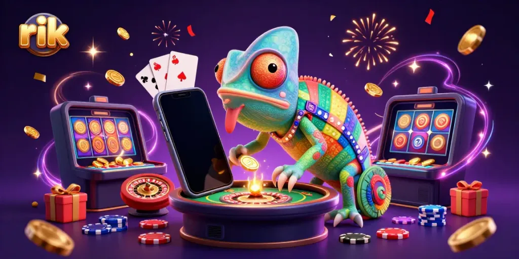 Experience the vibrant world of rik as you engage with the chameleon casino owner in a dazzling gaming atmosphere.