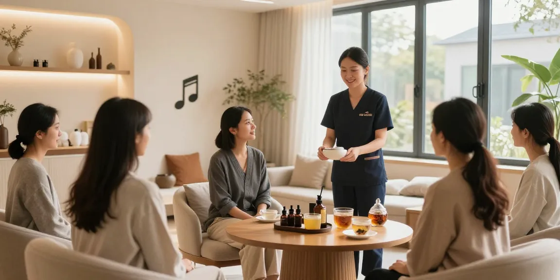 Relaxing studio scene featuring staff guiding clients through 오피 services in a serene setting.