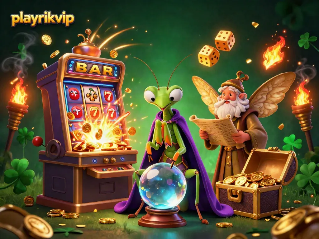 Engage in exciting gameplay at playrikvip amidst vibrant slot machines and mystical characters.