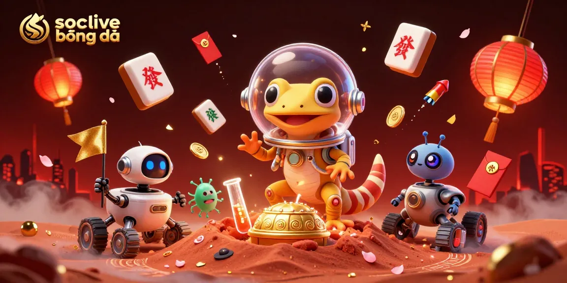 Engage with socolive bóng đá while experiencing 3D cartoon Martian gecko discovering a golden casino.