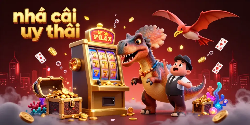 Experience exciting gameplay at nhà cái uy tín with vibrant slot games illustrated in a vast casino scene.