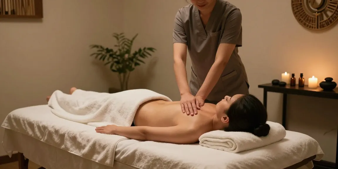 마사지 치료를 받는 고객과 아늑한 스파 환경을 보여주는 이미지
