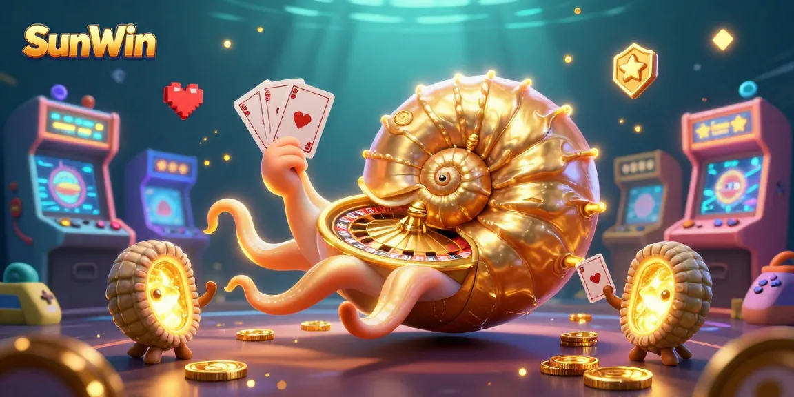 Experience thrilling gameplay at SunWin, featuring a magnificent nautilus roulette wheel and vibrant arcade elements.
