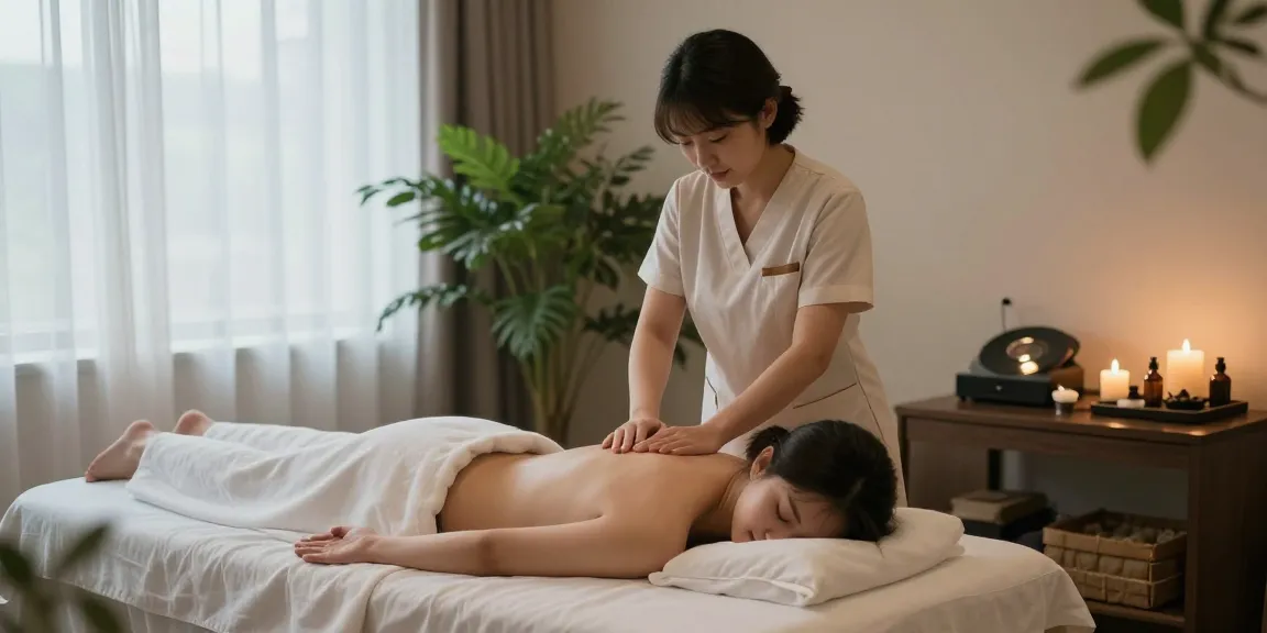 광명출장마사지로 편안한 마사지를 받는 고객과 전문 치료사