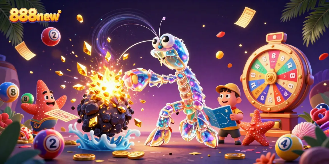 Join the excitement with 888new, where a mantis shrimp battles asteroids for golden gems in a thrilling casino experience.