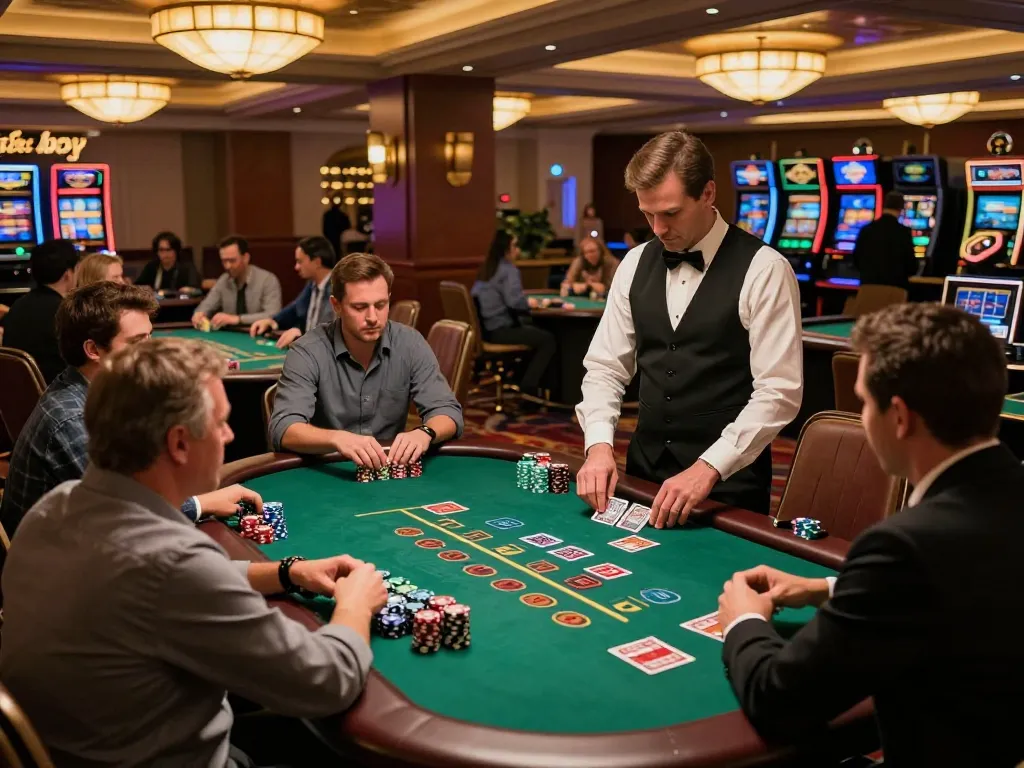 78WIN players strategizing at a blackjack table in a luxurious casino environment