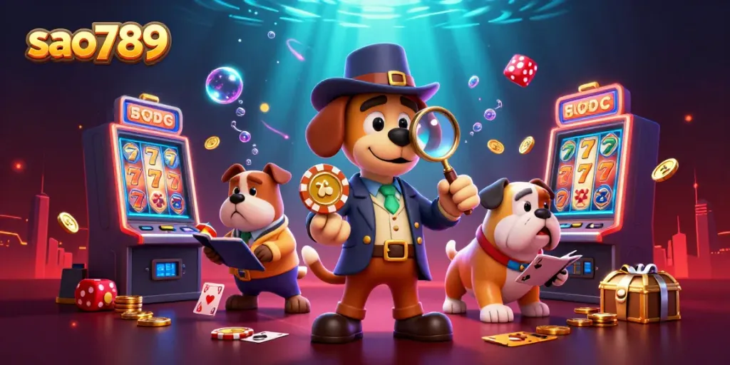 Experience thrilling moments at sao789 with a detailed detective scene exploring poker and slot elements.