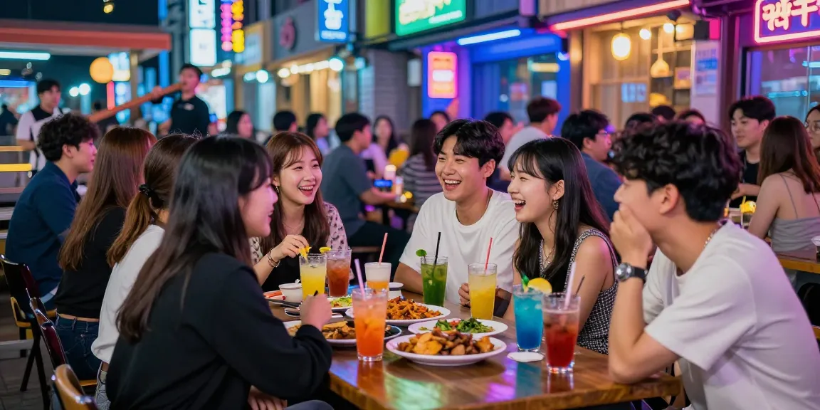 강남의 어두운 밤 분위기 속에서 퀸알바와 함께하는 즐거운 사교의 순간