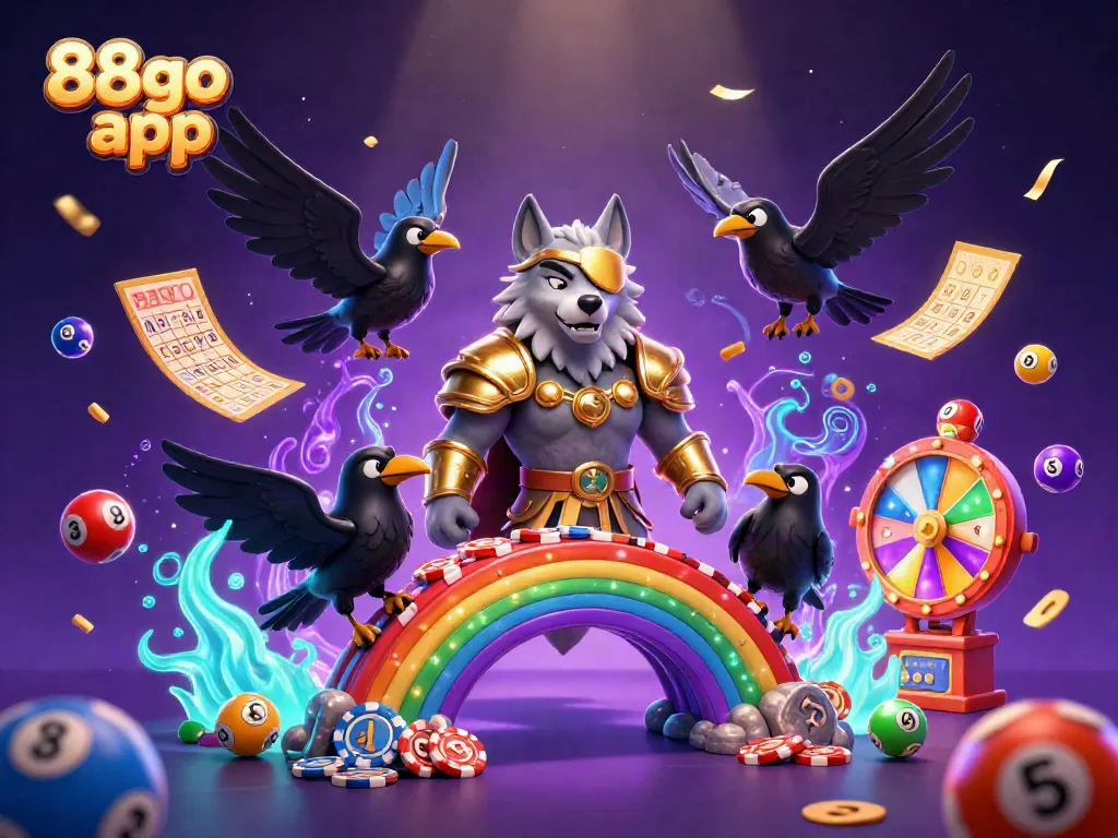 Engage with the 88go app in a vibrant casino-themed realm featuring mythical characters and dynamic game elements.
