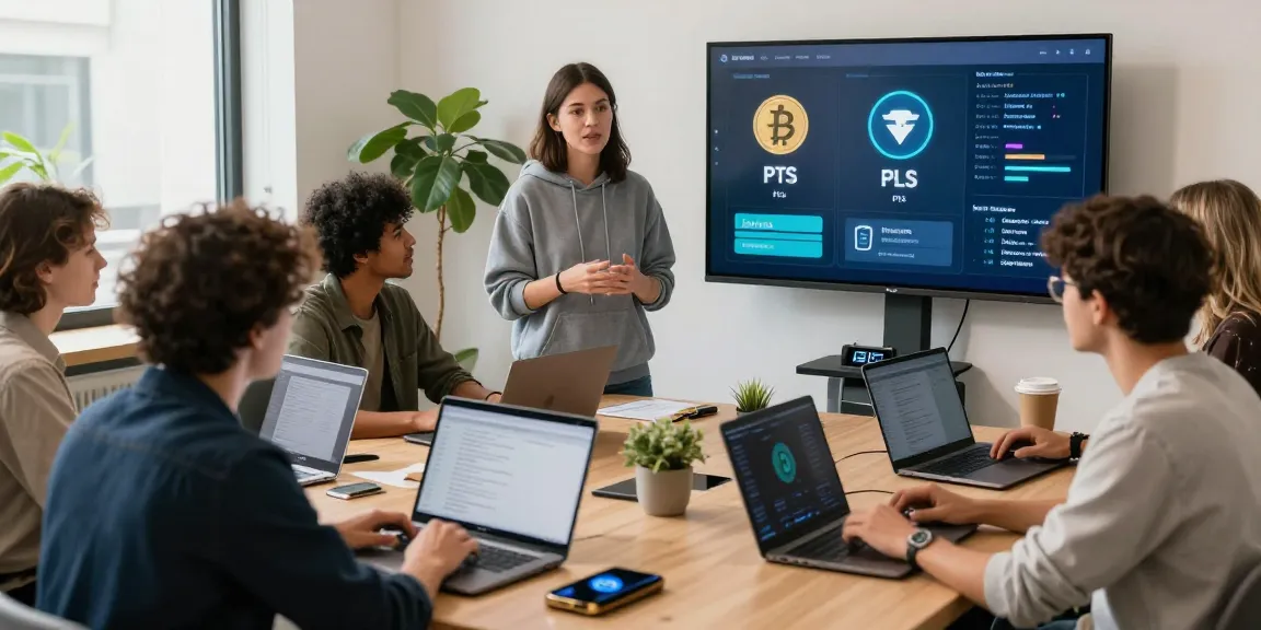 Collaborative workspace showcasing the PulseChain Bridge benefits with crypto enthusiasts engaged in bridging ETH and PLS.