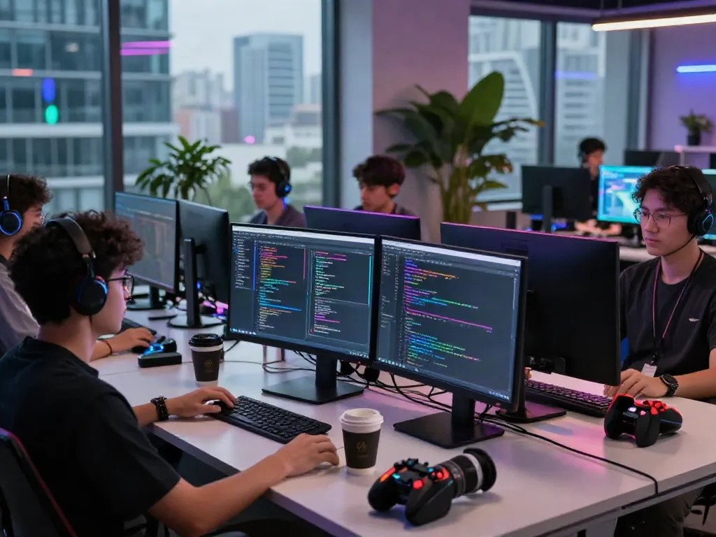 Không gian làm việc phát triển game của f168 với công nghệ hiện đại và năng lượng sáng tạo.
