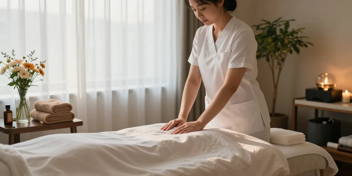 Experience serene 강남출장마사지 in a tranquil spa setting with a skilled therapist preparing for your relaxation.
