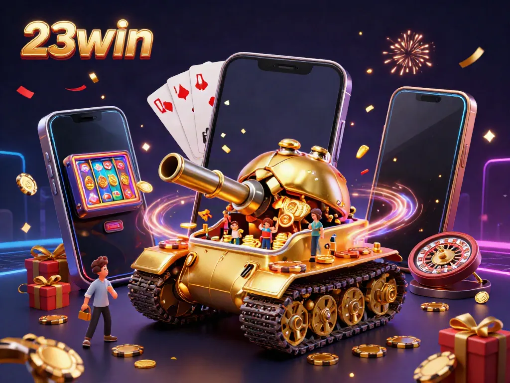 Experience thrilling casino action with 23win's golden beetle tank revealing a miniature casino inside.