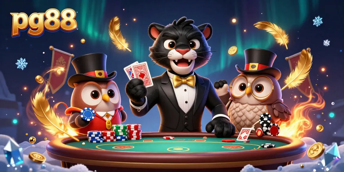 Engaging 3D illustration of pg88 poker game, highlighting unique characters and a lively casino atmosphere.