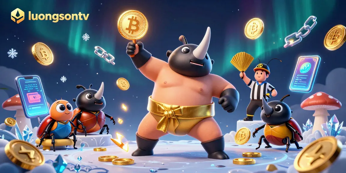 Experience thrilling games with luongsontv featuring a vibrant scene filled with crypto elements and characters.