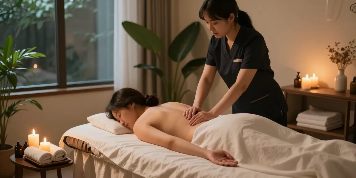 Enjoying a soothing 용산출장마사지 in a serene home setting with a professional therapist.
