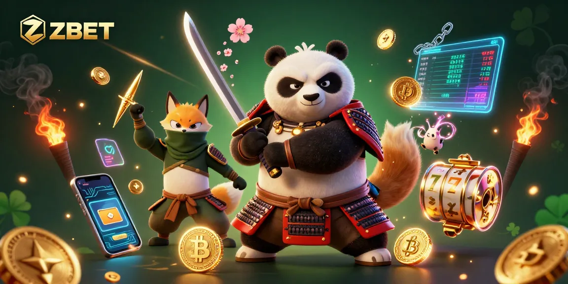 ZBET offers a thrilling online gambling experience with stunning visuals of samurai and ninja characters in an action-packed casino setting.