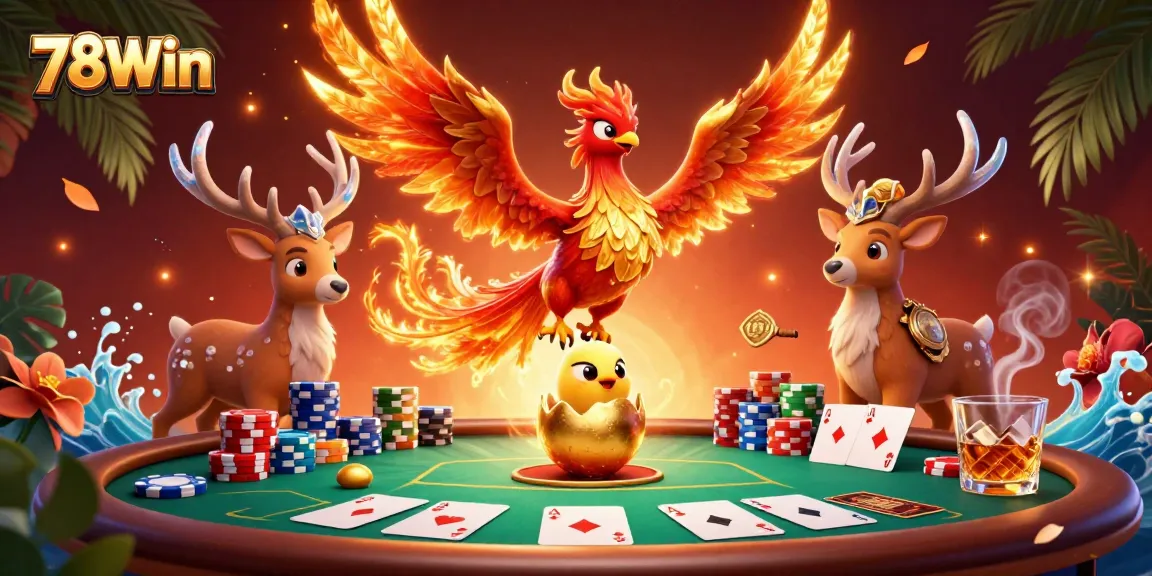 Experience the thrill of casino gaming with 78Win, featuring vibrant characters and dynamic poker elements.