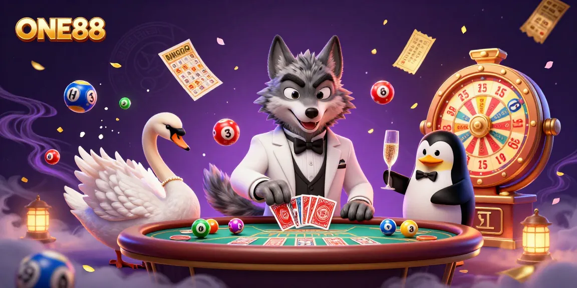 Enjoy thrilling gaming at ONE88 with a debonair wolf, elegant swan, and penguin sommelier at the baccarat table.