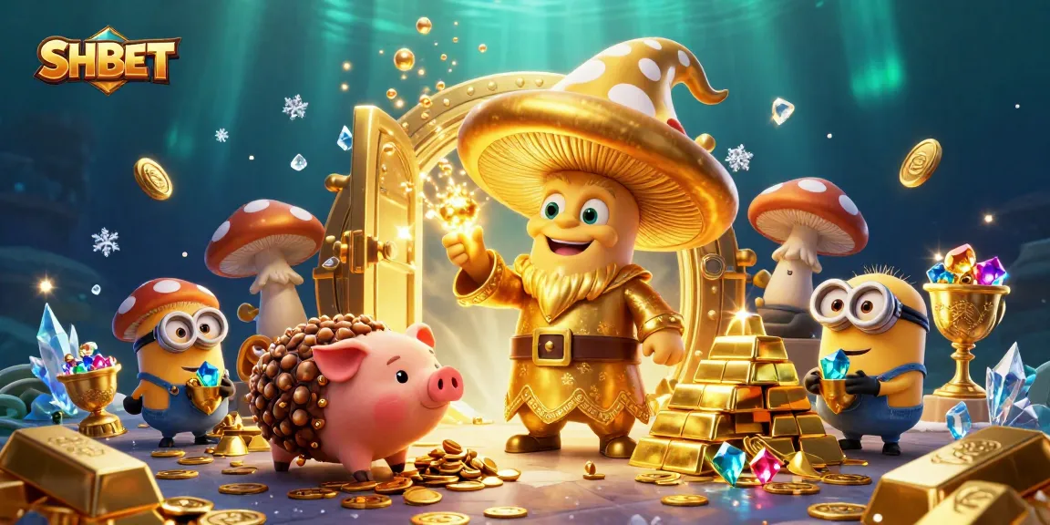 Experience SHBET's enchanting gaming world with golden treasures and magical elements