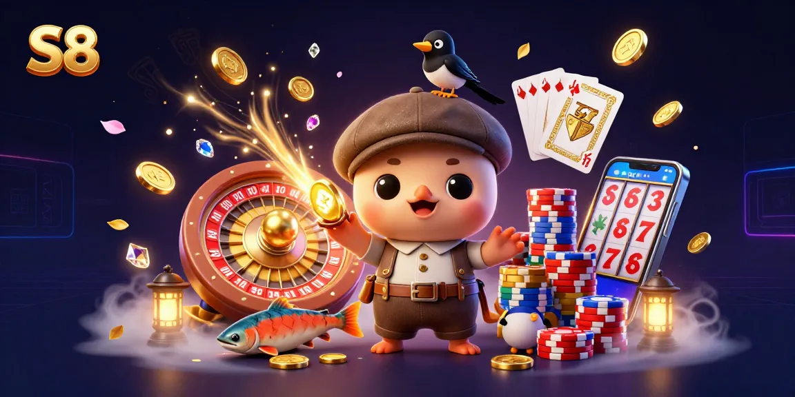 Experience the excitement of S8 casino with 3D cartoon characters amidst dynamic gaming elements.